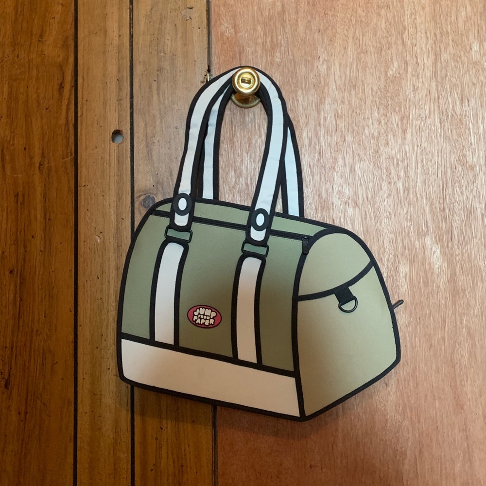 Jump from paper cartoon bag